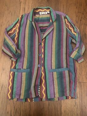 Vintage Angelique NYC Striped Shirt Jacket Blazer Style Cotton Size M